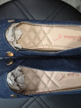 Victoria K Denim Blue Quilted Insole Ballet Flats